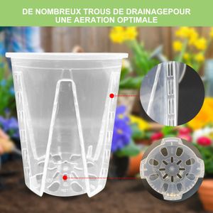 Pots de jardinières en plastique Transparent 14cm, Pots de fleurs pour plantes de jardin d'intérieur et d'extérieur avec trous de drainage et assiettes