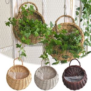 Planters Pots Wall Mount Rattan Basket Handmade Wicker Flower Pot Hanging Woven Vase Baskets Cachepot For Garden Balcony Home Decor 230608
