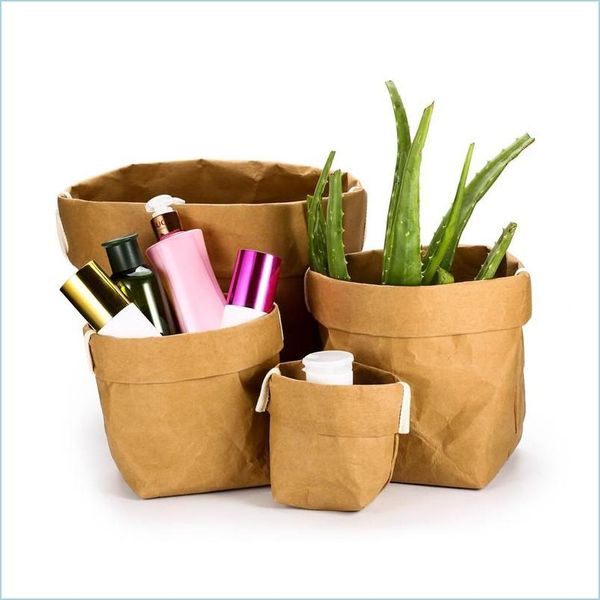 Jardinières Pots Lavable Kraft Papier Sac Pliable Articles Divers Organisateur Pochette Fleur Succents Pot Plante Fleurs Décor À La Maison Drop Deliver Dhfk5