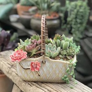 Plantenbakken Rotan Hand Bloemenmand Vaas Vetplant Potten Bloempot Steengoed Mand Tuin Yard Decoratieve Accessoires Vazen Potten