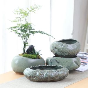 Jardinières rétro en céramique Pot de fleur créatif bureau maison succulente vert planté bambou en Pot ustensiles chinois pastorale