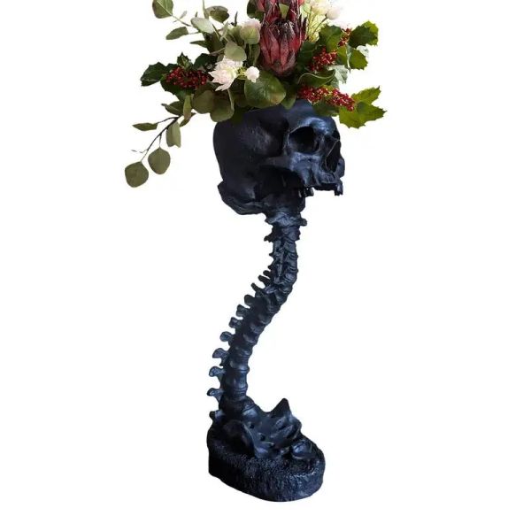 Planters Skull Planter Spine Stand Set Goth Spooky Decor Deep Polyresin Skulls Pot Skeleton Home Decor Effrayant Halloween Style Décor