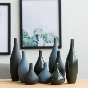 Jardinières Zen noir nordique méditerranéen bleu européen en céramique vase à fleurs séchées petits ornements décoratifs minimalistes modernes frais