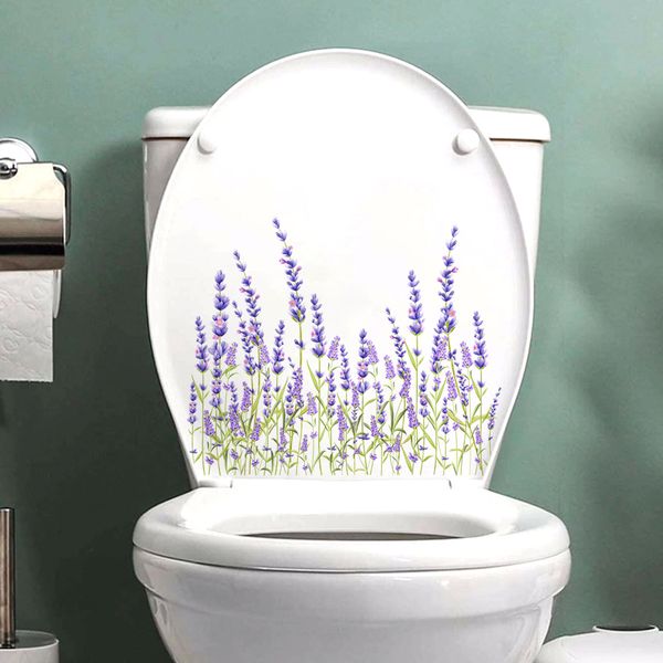 Pegatina de pared de lavanda con flores de plantas, decoración de baño, armario de sala de estar, calcomanías de decoración del hogar, Mural autoadhesivo