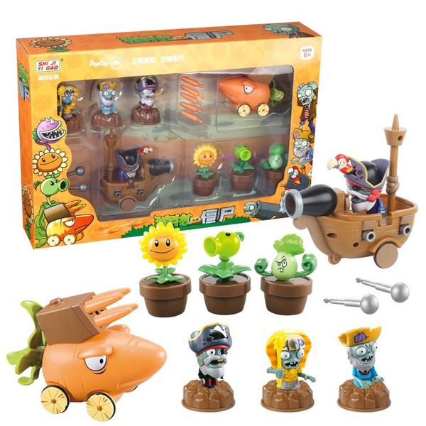 Plants vs Zombies Games Action Figure Toys Shooting Dolls Pirate Zombie Carrot Launcher 8-in-1 Set in Gift Box