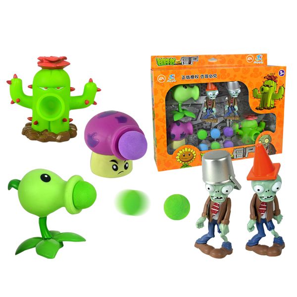 Figurines d'action Plants vs Zombies, jouets, poupées de tir, ensemble 5 en 1 dans une boîte cadeau