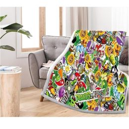 Plantes VS Zombies Sherpa couverture polaire dessin animé hiver literie chaude voyage maison couverture sur canapé-lit 150x200 cm 201113228S