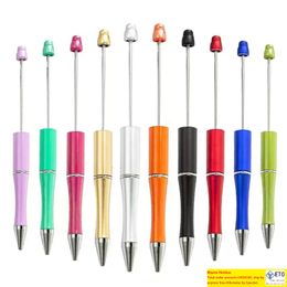 Plastic Beadable Pen Diy Bead Ballpoint Pens For Kids Studenten presenteert kantoorschoolbenodigdheden gemengde kleur