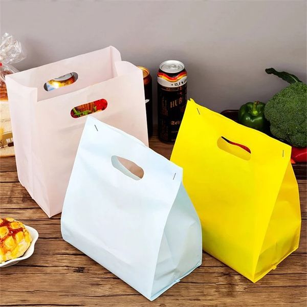 Transporteur de boissons en plastique sac à emporter emballage de Dessert cuisson des aliments boulangerie gâteau fourre-tout cosmétique Shopping fourre-tout couleur unie