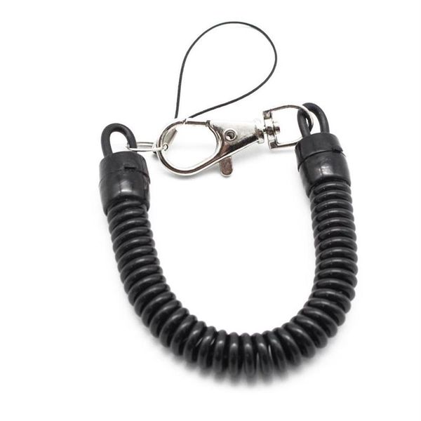 Porte-clés rétractable en plastique noir, bobine à ressort, chaîne extensible en spirale pour hommes et femmes, porte-clés transparent, téléphone Anti-perte, Keyrin313x