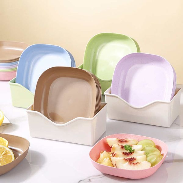 Plato de hueso de plástico Platos de frutas Platillo de forma redonda Makaron ecológico Colores sólidos Hogar familiar Cocina Vajilla para pan Bocadillos Residuos Pastel Bandejas de filete de pollo