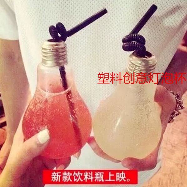 Botella de plástico con bombilla, bebida luminosa creativa, tienda de té de la leche, jugo de fruta, botella de yogur, bebida fría