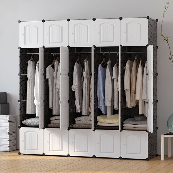 Vêtements d'armoire en plastique Organisateur de l'armoire simple armoire de rangement portes de rangement de rangement de rangement pliant armoire à chambre à coucher à la chambre