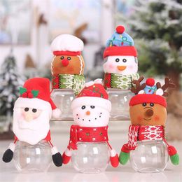Tarro de caramelo de plástico Tema de Navidad Pequeñas bolsas de regalo Caja de dulces de Navidad Manualidades Decoraciones para fiestas en casa Whole2543