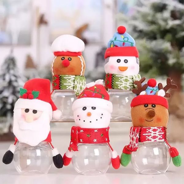 Tarro de plástico para dulces Tema de Navidad Bolsas de regalo pequeñas Caja de dulces de Navidad Manualidades Decoraciones para fiestas en casa al por mayor B0802