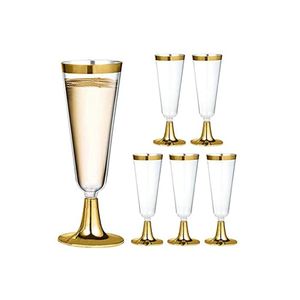 Flûtes à Champagne en plastique 4.5 Oz, verres à bord doré, verres à grillage transparents jetables, tasses recyclables pour fête de mariage