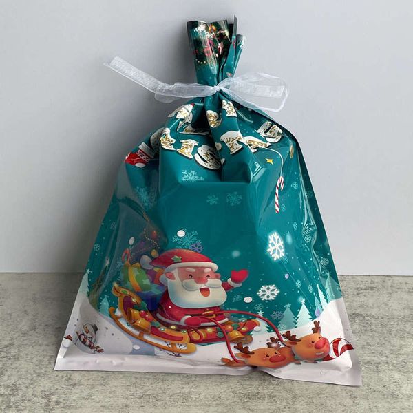 Sacs d'emballage en plastique pour cadeaux de Noël, jolis sacs d'emballage en corde d'aluminium 24x32cm, pochette plate de dessin animé, Festival de Noël pour enfants, bonbons, sucre, collation, cuisson, aliments, biscuits, stockage