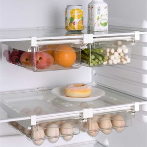 Organizador de plástico transparente para nevera, cajón debajo del estante, accesorios de organización de cocina, caja de almacenamiento de cocina para alimentos y frutas 211110