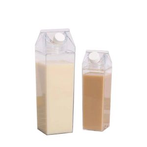 Bouteilles d'eau en forme de Carton de lait transparent en plastique bouteilles d'eau de sport à boire portables tasses à lait bouteille d'eau avec couvercle tout match