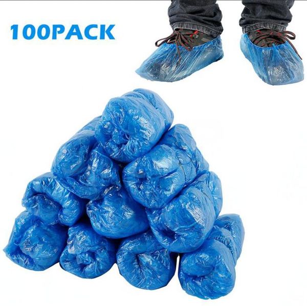 Couvre-chaussures jetables en plastique bleu extérieur nettoyage intérieur couvre-chaussures nettoyage couvre-chaussures de protection couvre-chaussures 100pcs / pack OOA8075