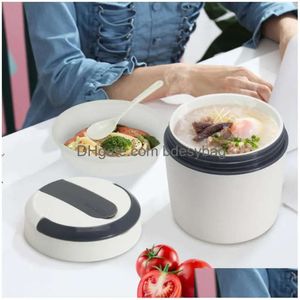 Plastique Double Set Soucheur Dîner Boîte à lunch thermique Enfant Élève Travail Picnic Insation Sacs Portable Microwave Bento Table Varelle DR DHWDN