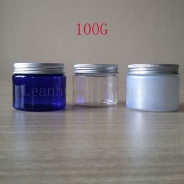 Tarros de plástico vacíos para crema, botella de embalaje cosmético, cubierta de aluminio plateado, latas de maquillaje recargables, contenedores de loción de 100G