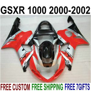 Plastic Fairing Kit voor Suzuki GSX-R1000 K2 2000 2001 2002 Silver Black Red Carrosseriebereiken Set 00 01 02 GSXR 1000 V5S