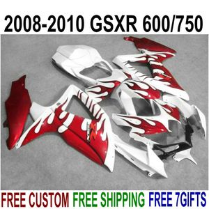 Kit carénage plastique pour SUZUKI GSXR750 GSXR600 2008 2009 2010 K8 flammes rouges dans carénages blancs K9 GSXR 600 750 08-10 TA67