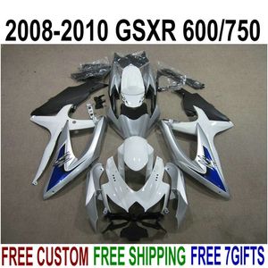 Kit de carénage en plastique pour Suzuki GSXR750 GSXR600 2008-2010 K8 K9 Fairings noirs blancs bleus GSXR600 / 750 08 09 10 Motobike Set KS51