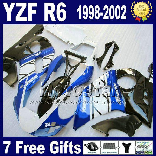 Kit de carénage pour YZF-R6 98-02 YAMAHA YZF600 YZF R6 1998 1999 2000 2001 2002 ensemble de carénages de moto blanc bleu noir GG3 + 7 cadeaux
