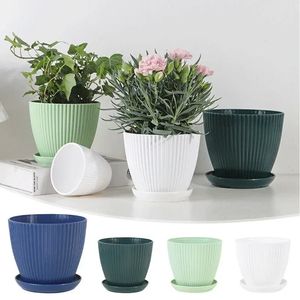 Plastic bloempot succulente ingemaakte ronde planten pot verticale gestreepte plantenbakken met lade indoor home office bureaubladdecoratie 240409