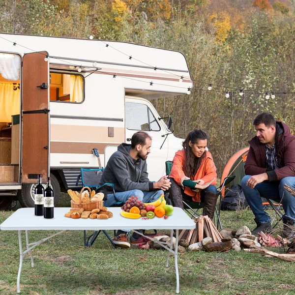 Mesa plegable de plástico de 4 pies/6 pies/8 pies, mesa de comedor blanca resistente portátil, plegable por la mitad para campamento, fiesta, cocina, interior y exterior