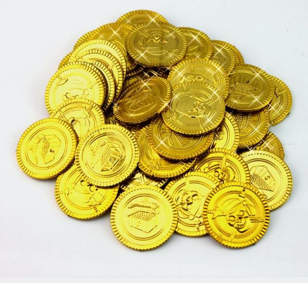 Plástico oro Pirata monedas cumpleaños Navidad vacaciones favor tesoro moneda goody fiesta botín bolsa piñata relleno juguete favortheme decoración regalo