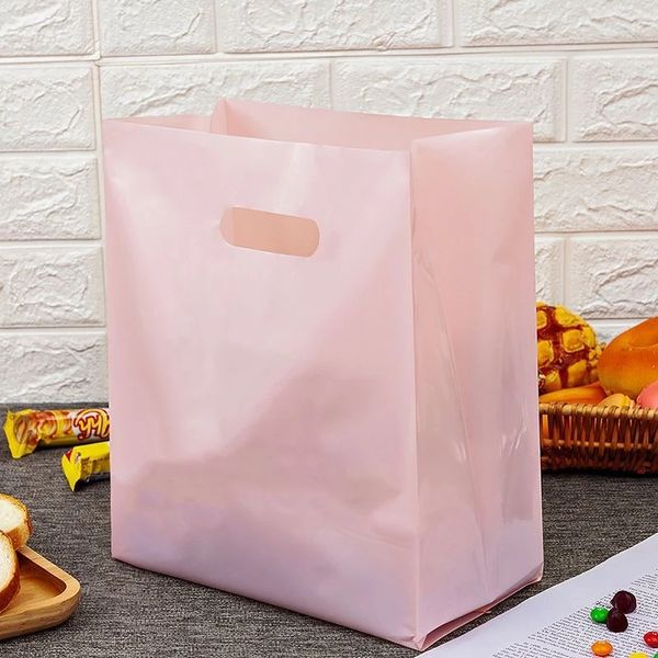 Mango de plástico Recipientes para bebidas Bolsas Ensalada Comida ligera Bolsa de plástico Bolso de color sólido Envasado de postres Alimentos Hornear Panadería Pastel Tote