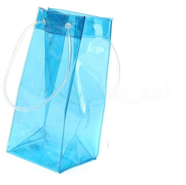 Bolsa de hielo plástica Botella de una sola botella Enfriador de vino de hielo PVC Bolsa de enfriador de cerveza de hielo Bolsa de gel de hielo Bolsas transparentes transparentes con mango Bebida