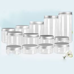 Bocaux en plastique Matériaux d'emballage Cylindrique en PET transparent avec couvercle à vis 30 ml 50 ml 60 ml à 500 ml pour le stockage des aliments Crème faciale Outils de maquillage