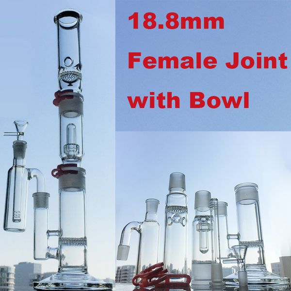 Plástico Keck Bongs de vidrio 18 mm Conjunto femenino Cachimbas 19 pulgadas 3 cámaras Aceite Dab Rigs cúpula cabezal de ducha Tuberías de agua Pellizco de hielo con recipiente Recto Perc WP522