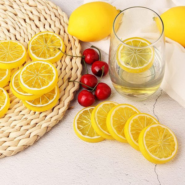 Tranches de citron en plastique, faux accessoires de citron artificiels, modèle de fruit réaliste pour la décoration, gobelet à faire soi-même, ornement de bureau de fête à domicile, artisanat