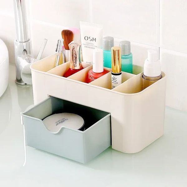 Boîte de rangement de salle de bain de maquillage en plastique Organisateur cosmétique de bureau