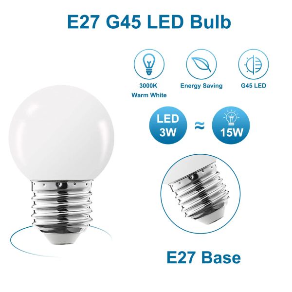 Bulbo LED de globo lácteo de plástico PC G45 SMD White E27 220V 12V 24V Bombilla de luz de cuerda 2W 3W Lámparas de bola de fiesta de jardín 5W 5W