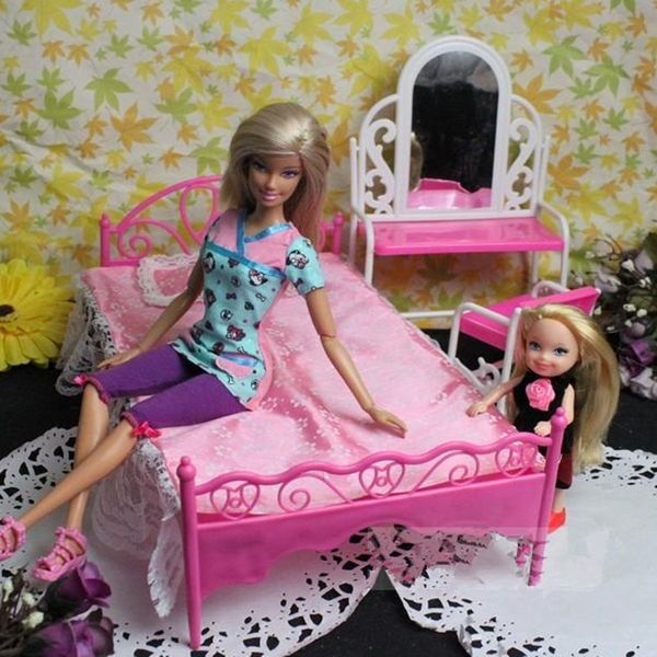 Plastique Miniature Double / Simple Lit Poupée Chaise Jouet Meubles de poupée Jouer Diy Doll House Accessoires Jouets