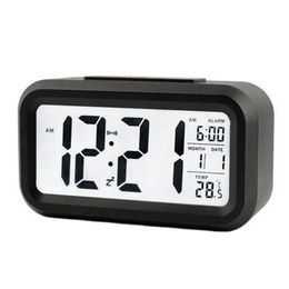 Réveil muet en plastique, horloge LCD, température photosensible, réveil numérique, veilleuse, calendrier