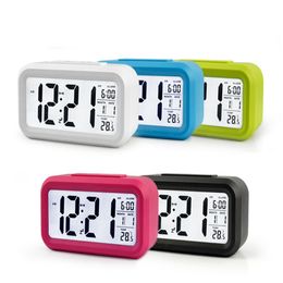 Réveil muet en plastique LCD horloge intelligente température mignon photosensible chevet réveil numérique Snooze veilleuse calendrier