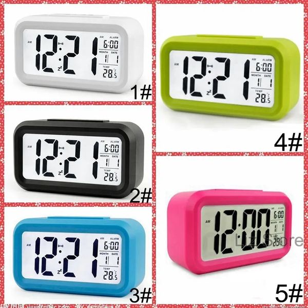 Réveil muet en plastique LCD horloge intelligente température mignon photosensible chevet réveil numérique Snooze veilleuse calendrier TH1143