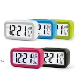 Réveil muet en plastique LCD température intelligente mignon photosensible chevet alarmes numériques horloges Snooze veilleuse calendrier