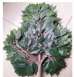 Plastic Plant Groene Kunstmatige Banyan Bladeren Ficus Takken Gras Woondecoratie Paarse tak 12pcs1349096