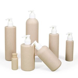 Plastic pomp flessen tarwe straw lotion pomp fles bijvullen huisdier gezichtsreiniger flessen voor essentiële shampoo