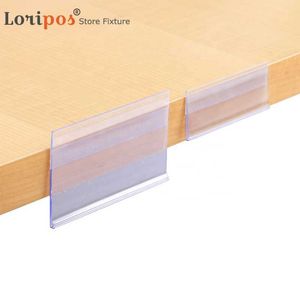 Plastic PVC-plank Data Strips Cliphouder met lijmband op multi-size terug voor merchandise prijs prater Sign Label Display