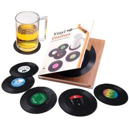 Plastique rétro vinyle disque tasse tapis anti-dérapant café sous-verres résistant à la chaleur musique boisson tasse tapis Table napperon décor 6 pièces/ensemble