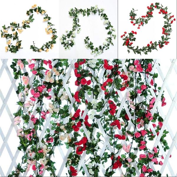 Decoraciones de la cerca de la vine de flores de plástico Rose Pavilio Flower Pavilion Patio jardín Flores artificiales secas Colorido 10mh G2